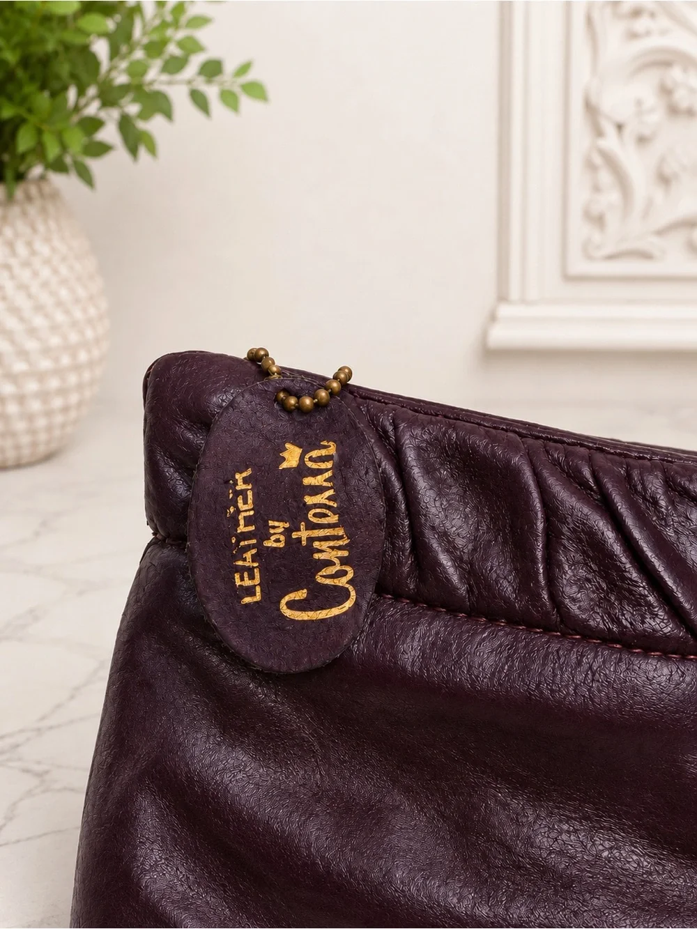 VTG Contessa Plum Leather Foldover Clutch Purse Soft Leather 1970s 1980s